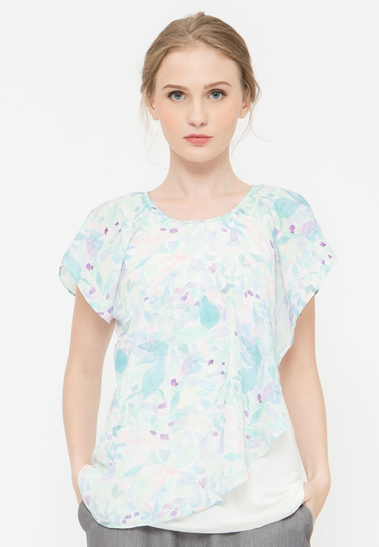 Bove by Spring Maternity Woven Short Sleeved Clancy Overlap Top Water Print