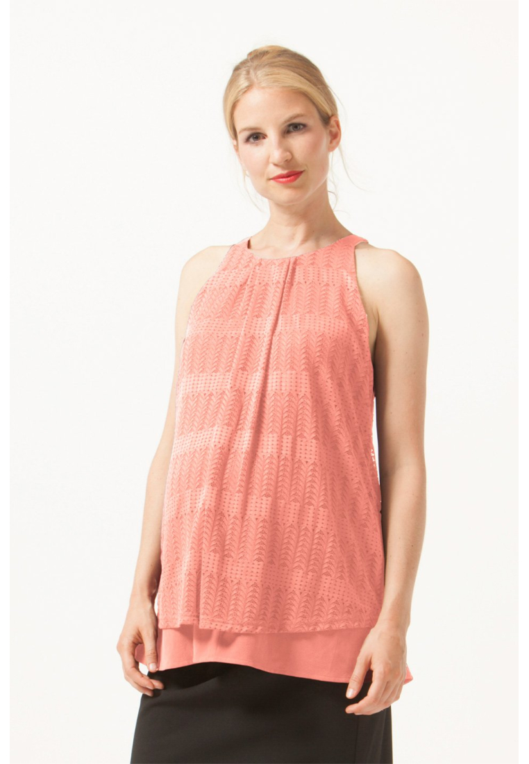 Bove by Spring Maternity Woven Halter Edith Nursing Top Full Lace Coral Blush