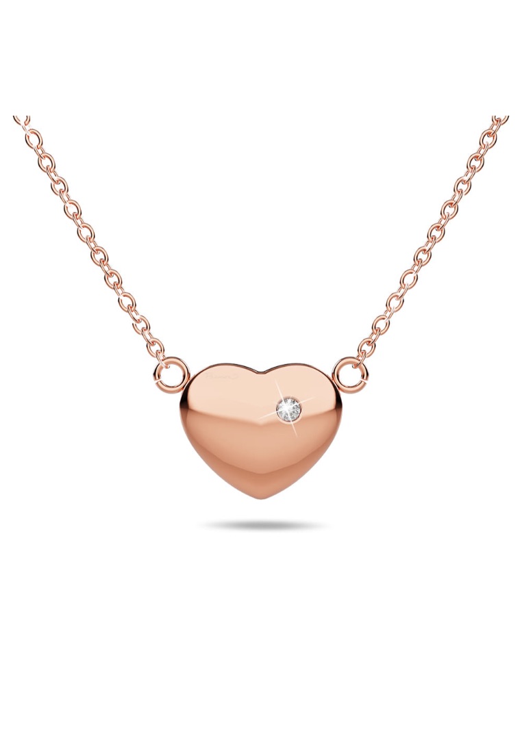 Brilliant Co PASSION JEWELLERY Genuine Single Diamond Set Puffy Heart Necklace Rose Gold Titanium