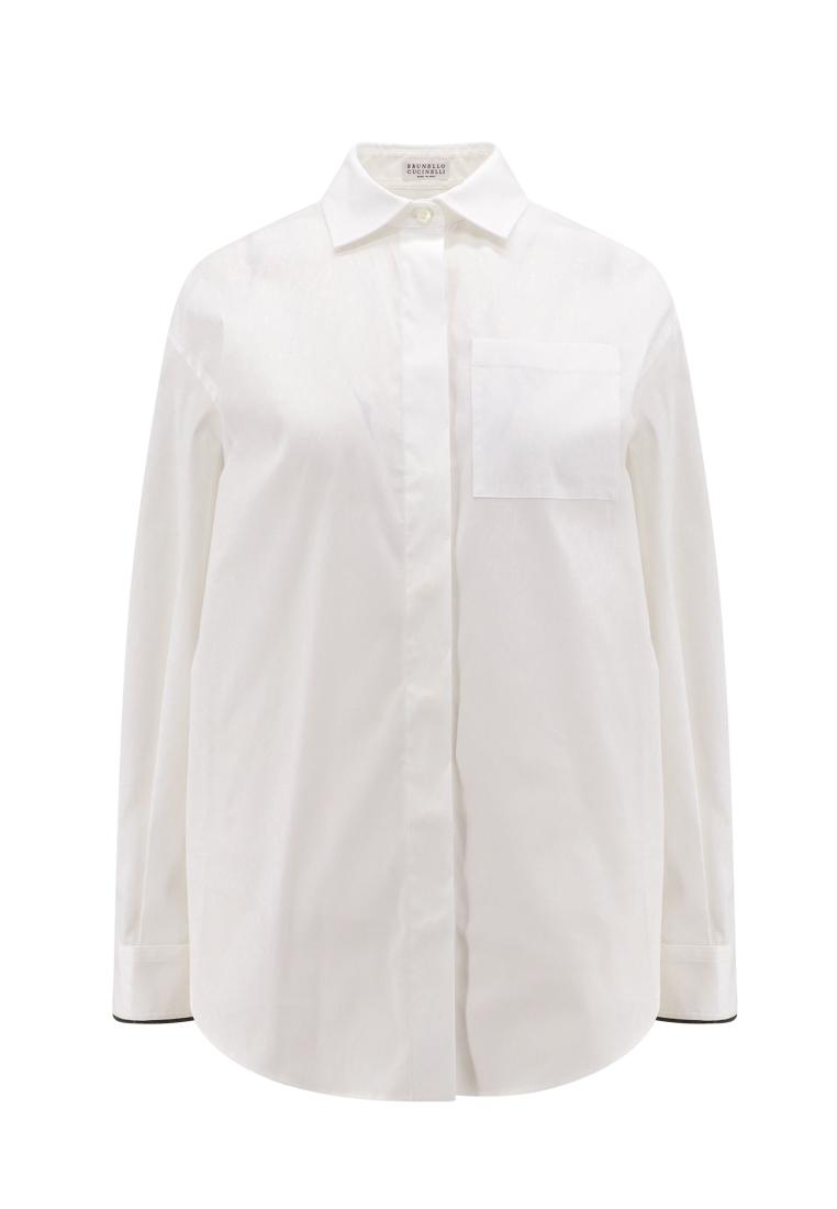 Brunello Cucinelli Wool blend shirt with iconic jewel application - BRUNELLO CUCINELLI - White