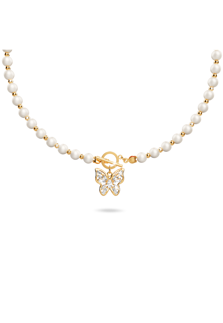 Bullion Gold BULLION GOLD Pearl Butterfly Toggle Closure Choker Necklace in Gold