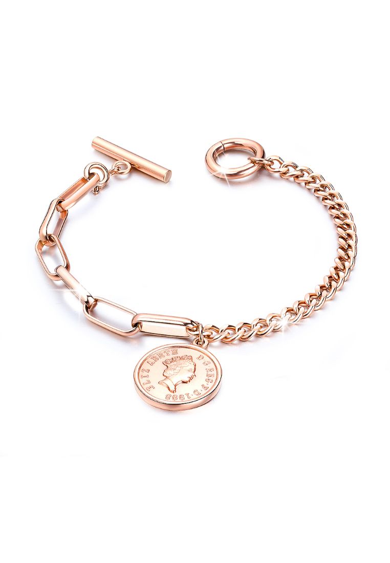Bullion Gold BULLION GOLD Lucky Coin Charm Toggle Clasp Bracelet in Rose Gold Layered Steel Jewellery
