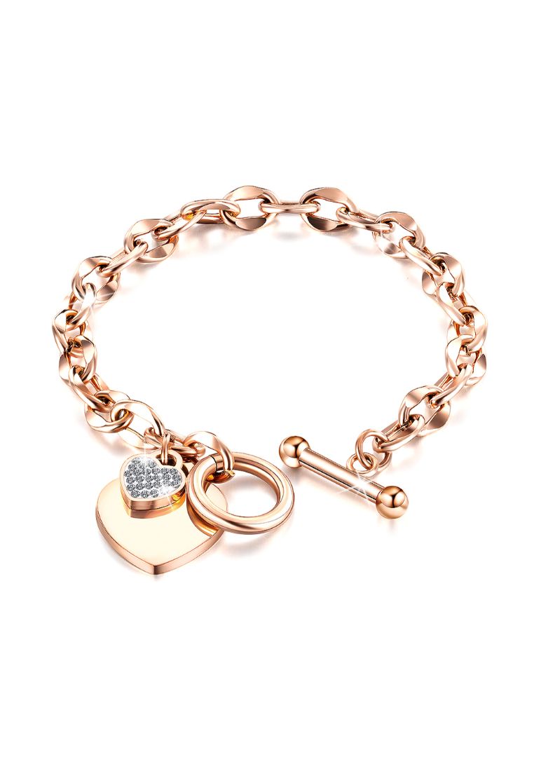 Bullion Gold BULLION GOLD Diamond cut Belcher Chain T-lock Toggle Bracelet in Rose Gold Layered Steel Jewellery