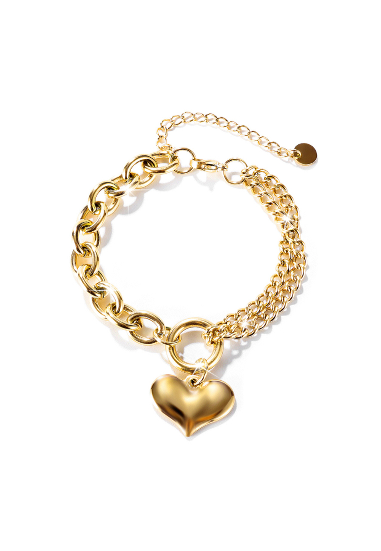 Bullion Gold BULLION GOLD Lovely Heart Charm Dual Link Bracelet in Gold