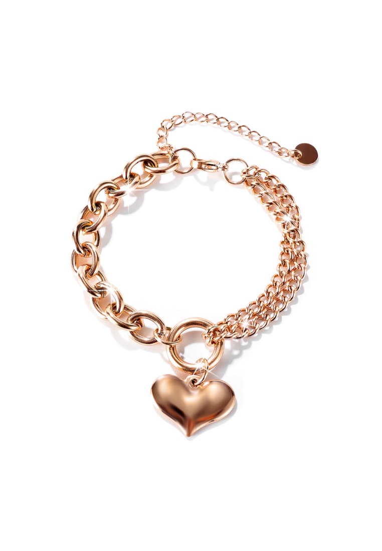 Bullion Gold BULLION GOLD Lovely Heart Charm Dual Link Bracelet in Rose Gold