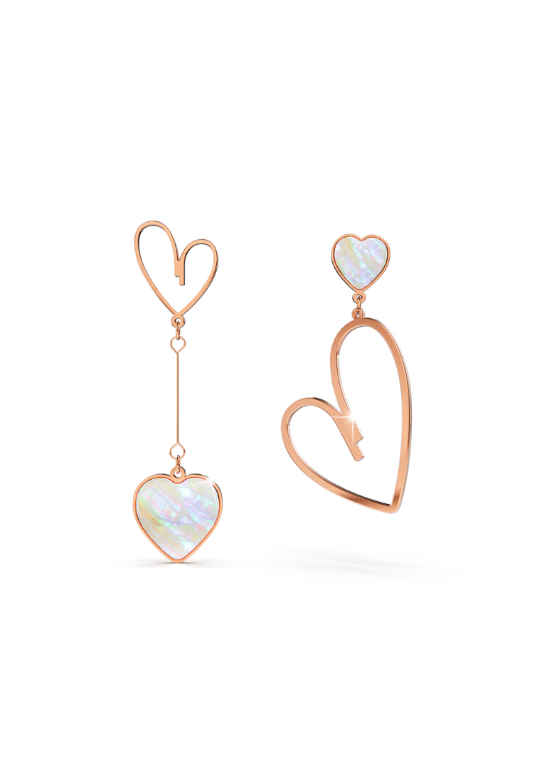 Bullion Gold BULLION GOLD Open-Hearted MOP Shell Inlaid Asymmetrical Earrings Rose Gold Layered