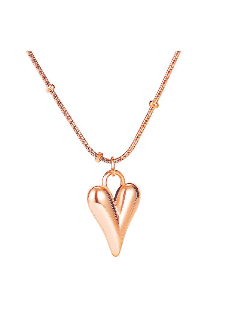 Bullion Gold BULLION GOLD Lovey Peach Dual Chain Golden Pendant Necklace in Rose Gold Layered Steel Jewellery