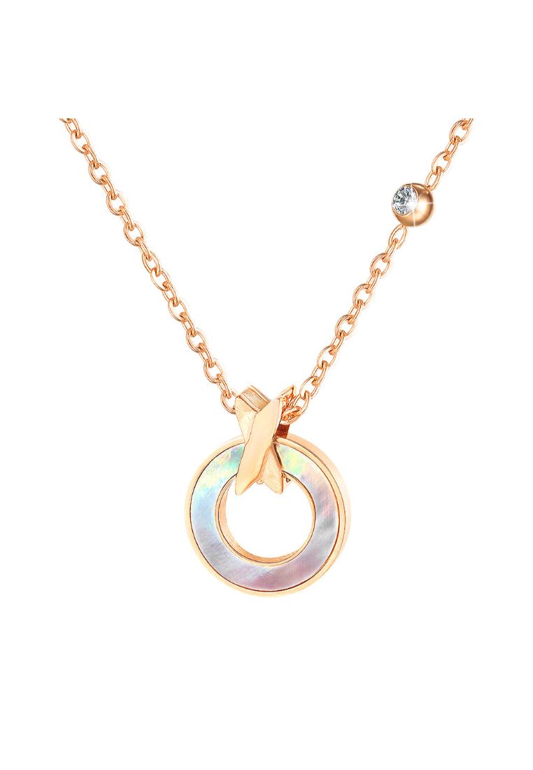 Bullion Gold BULLION GOLD Pearl Oysters Golden Pendant Necklace in Rose Gold Layered Steel Jewellery