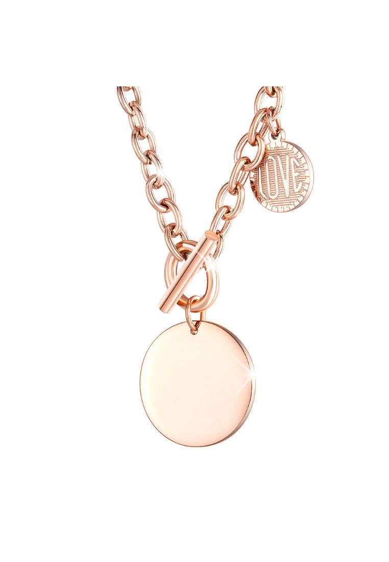 Bullion Gold BULLION GOLD Round Pendent Toggle Clasp Necklace in Rose Gold Layered Steel Jewellery
