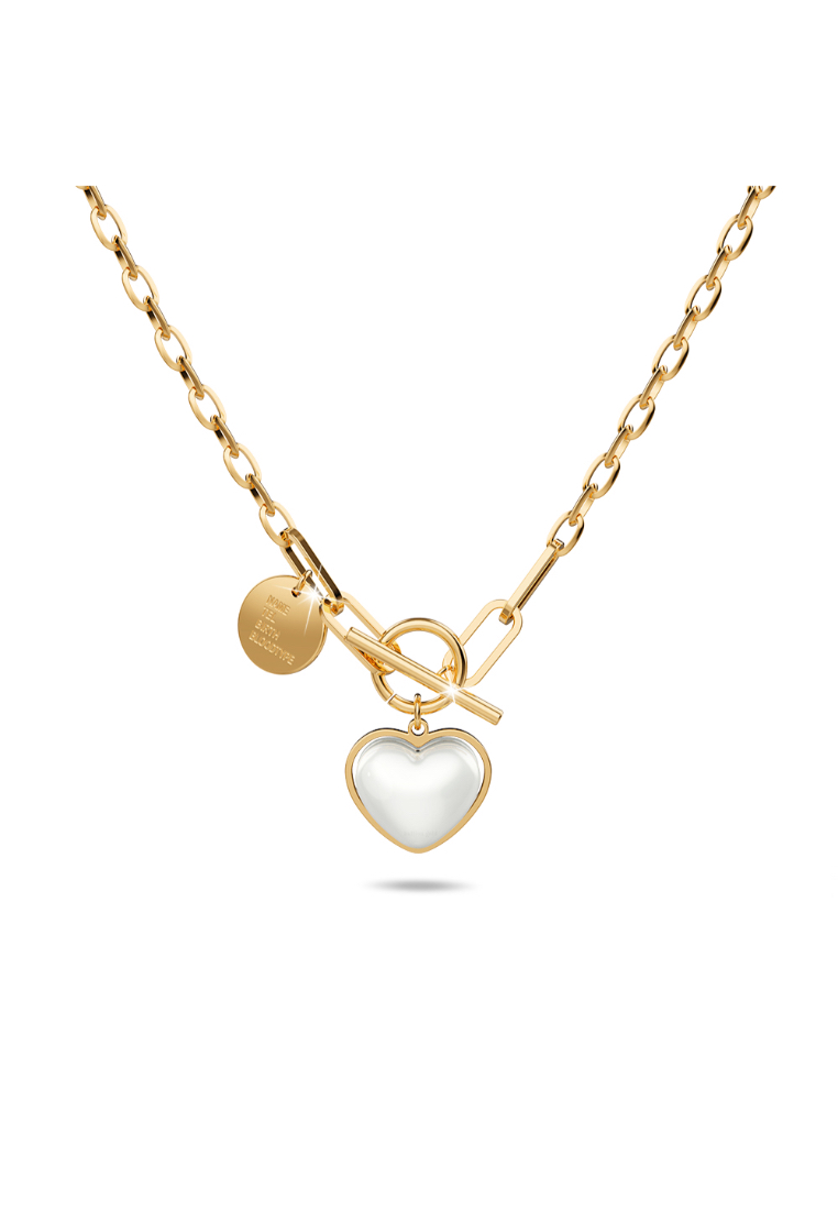 Bullion Gold BULLION GOLD Dangling Pearl Heart Toggle Closure Necklace in Gold
