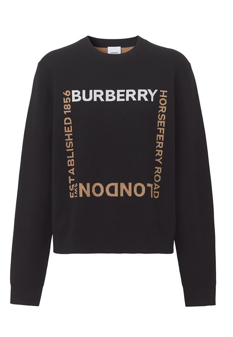 BURBERRY Burberry Horseferry Square Wool Blend Jacquard 針織毛衣(黑色)
