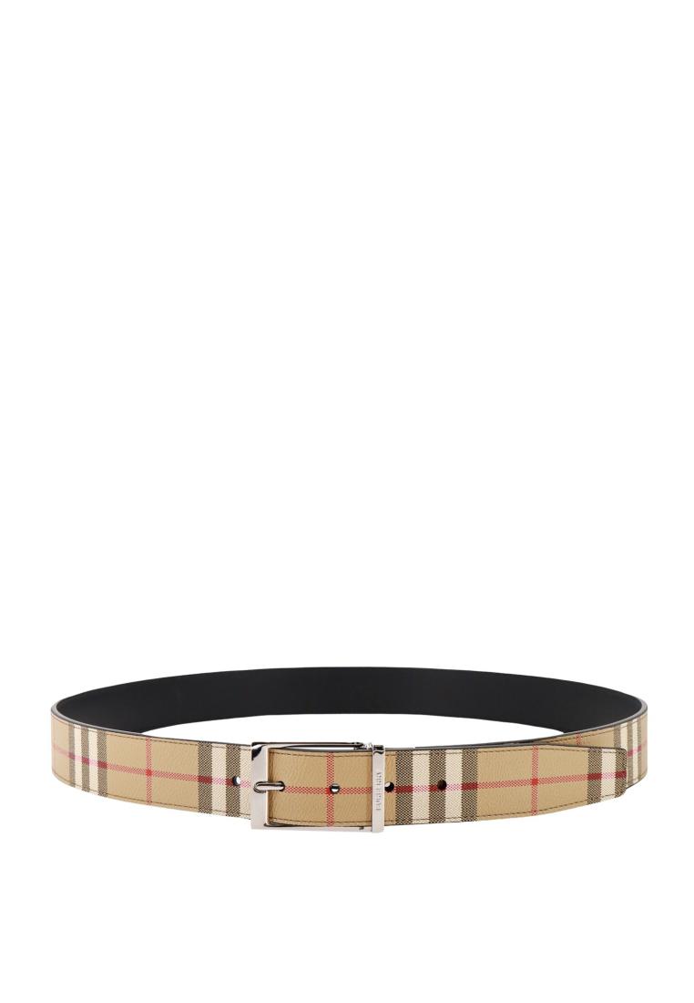 Burberry Coated canvas and leather belt with check motif - BURBERRY - Beige