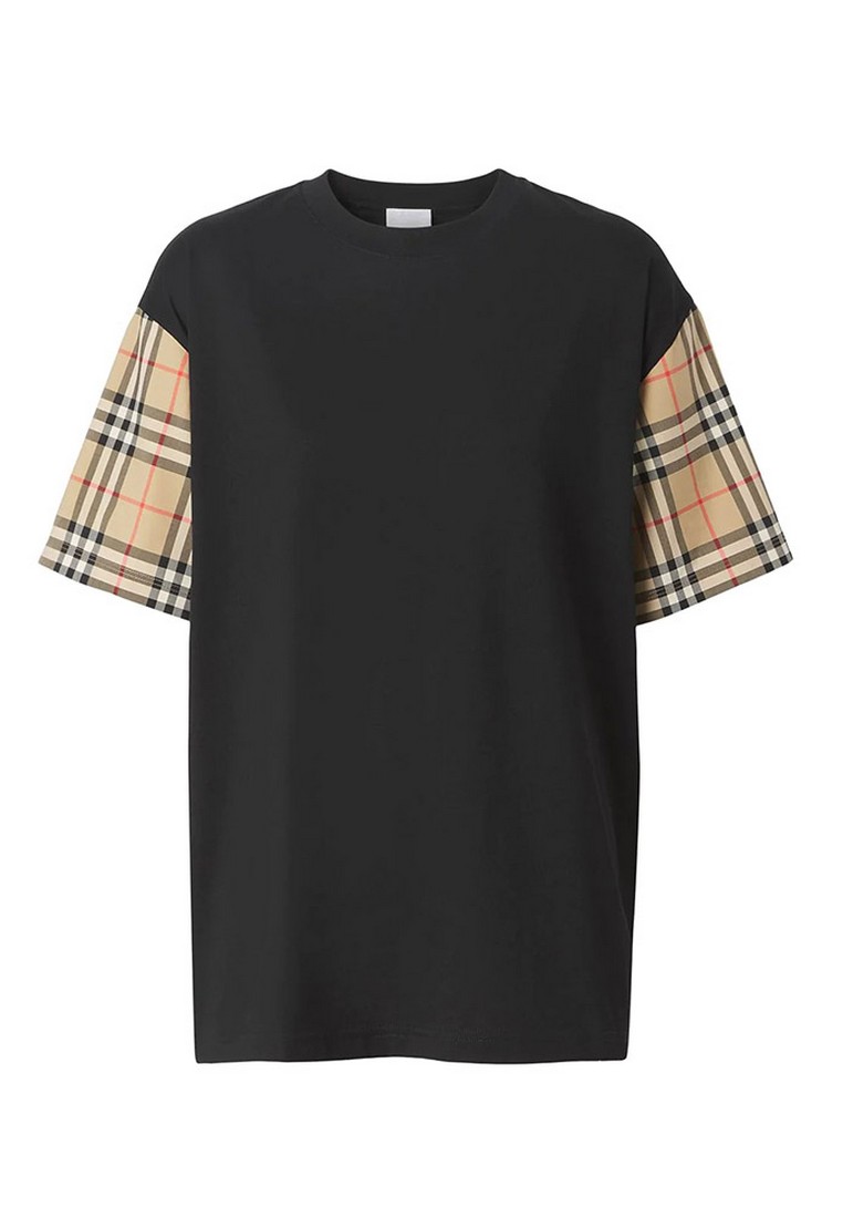 Burberry Vintage Check Sleeve Oversized T恤(黑色)
