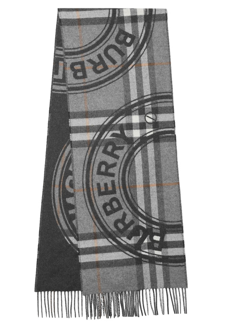 Burberry Montage Print Check Cashmere 圍巾(灰色,男女通用)
