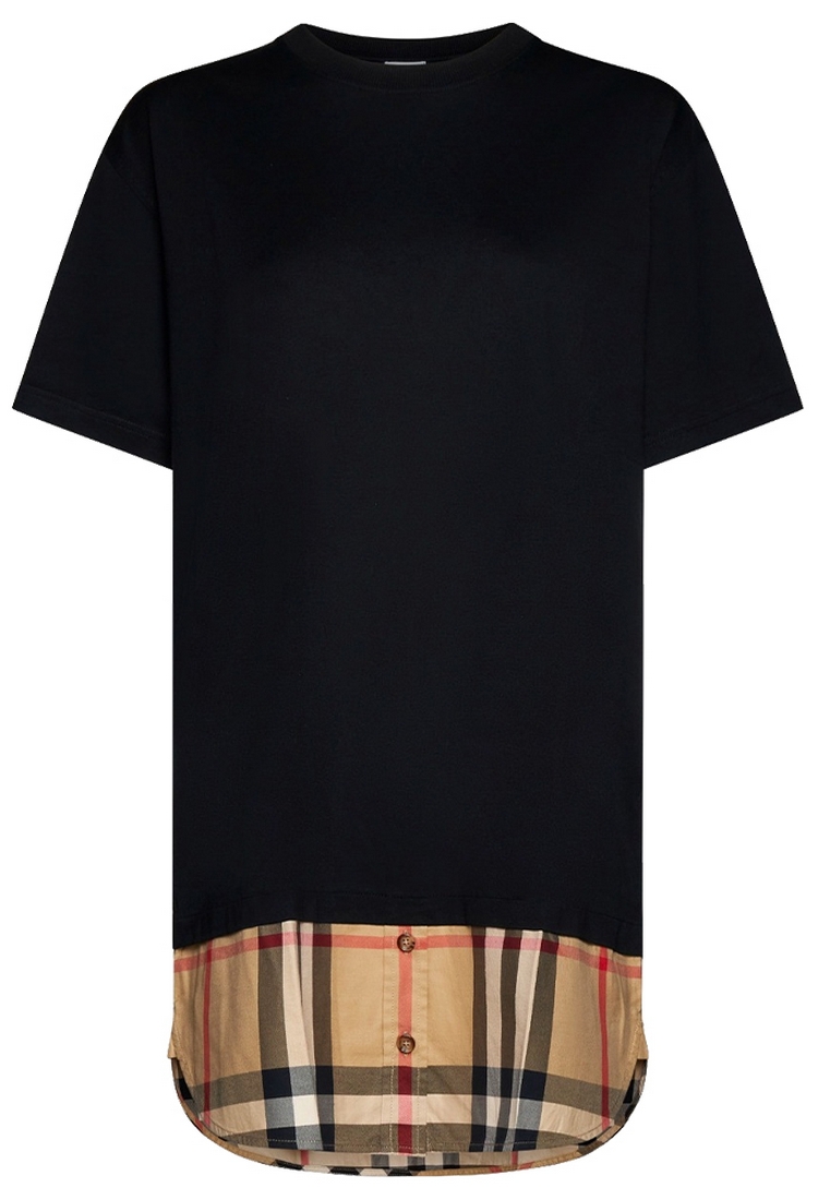 Burberry Check Panel Cotton Oversized T恤裙(黑色)