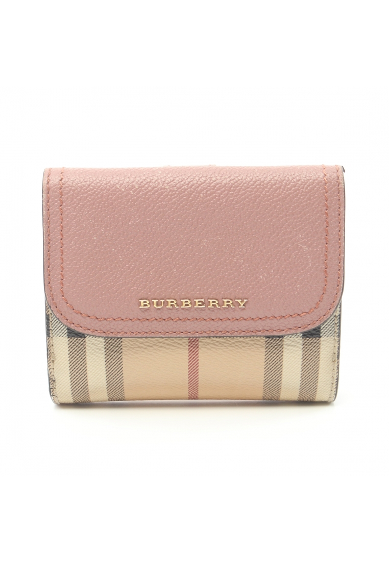 二奢 Pre-loved Burberry Nova check Bi-fold wallet PVC leather beige pink multicolor
