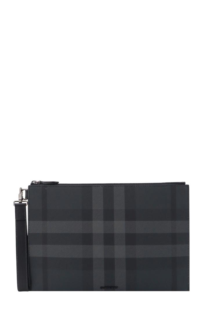 Burberry Coated canvas clutch with check motif - BURBERRY - Grey