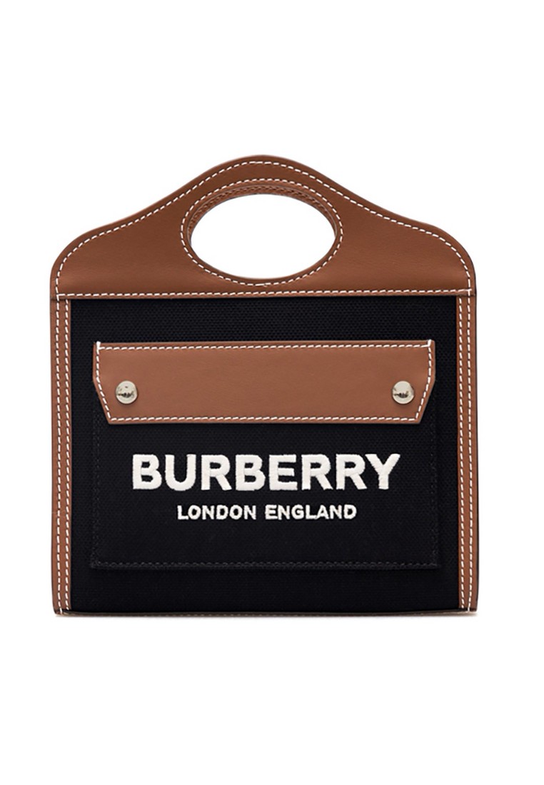 BURBERRY Burberry Two-tone Logo Embroidered Micro Pocket 側背提包(黑色,棕色)