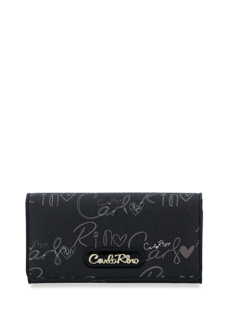 Carlo Rino Black Calligraphy Monogram 2-fold Long Wallet