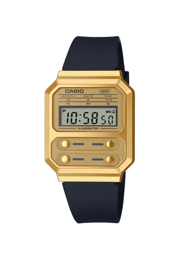 Casio Vintage Digital Watch A100WEFG-9A Gold Dial with Black Resin Band Unisex Watch