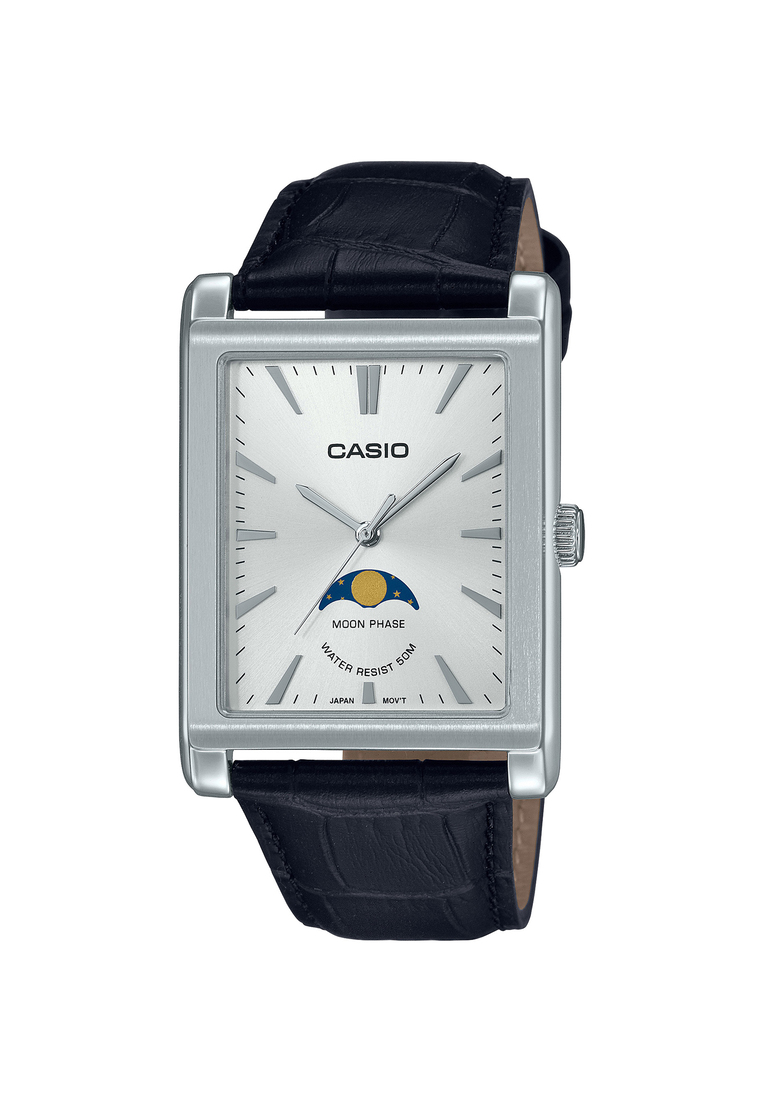 Casio Moon Phase Men's Analog Watch MTP-M105L-7A Black Genuine Leather Strap