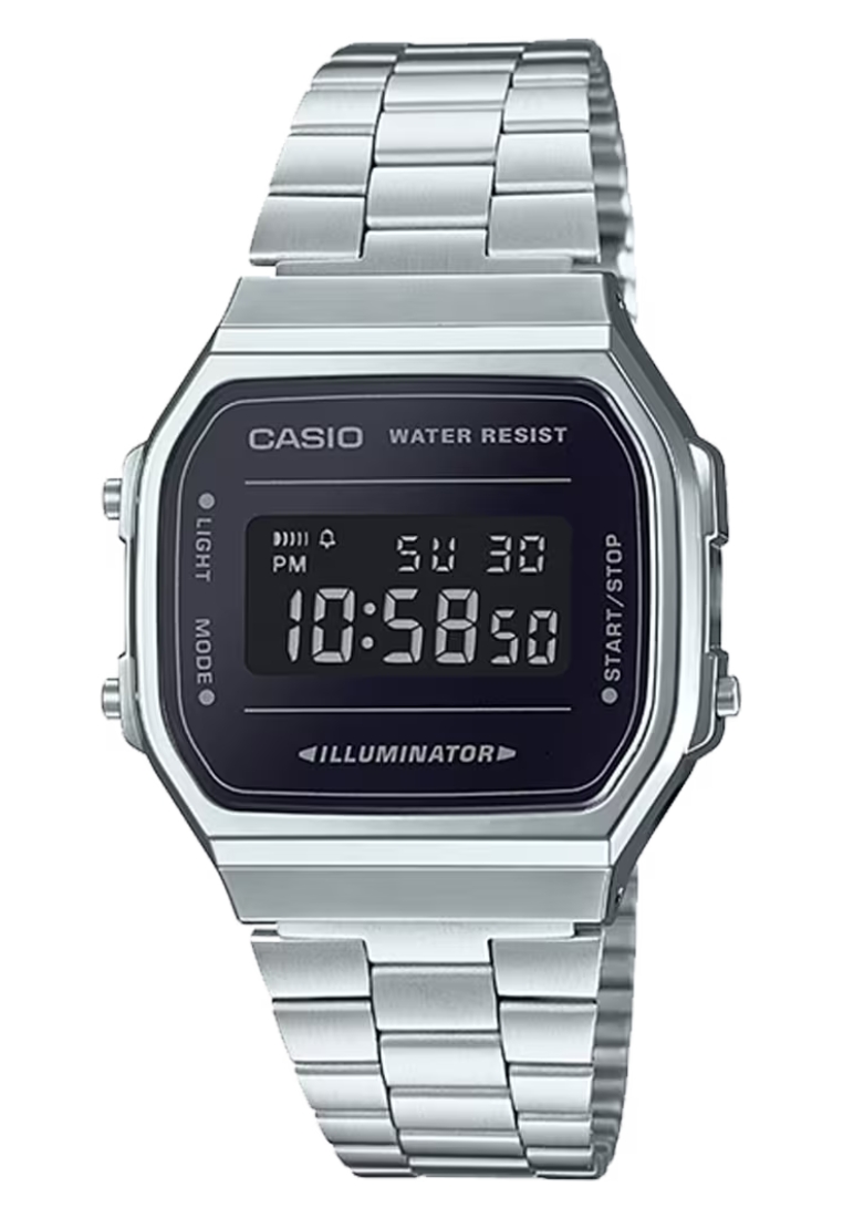 Casio 灰黑鏡面方形復古跳字錶 (A168WEM-1E)