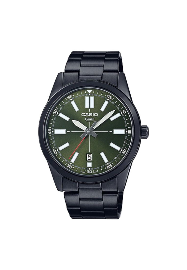 Casio General MTP-VD02B-3EUDF Green Dial Black Stainless Steel Men's Watch