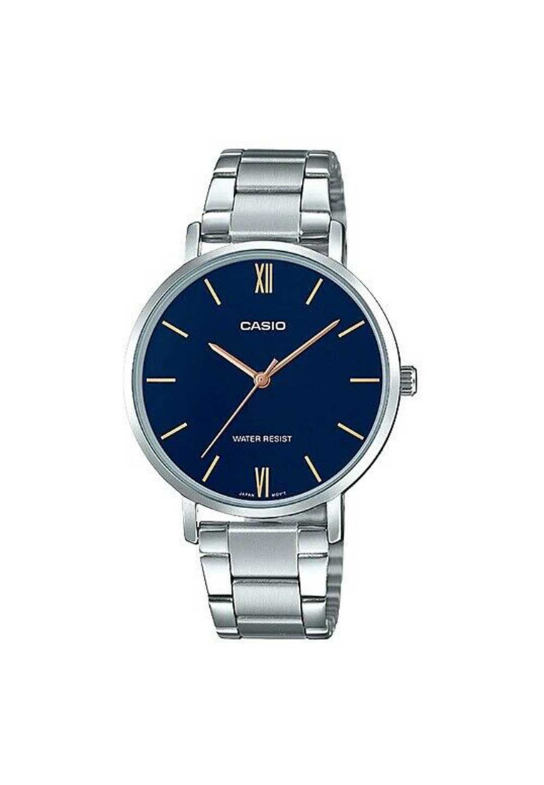 Casio General Blue Dial Silver Stainless Steel Strap Unisex Watch LTP-VT01D-2BUDF