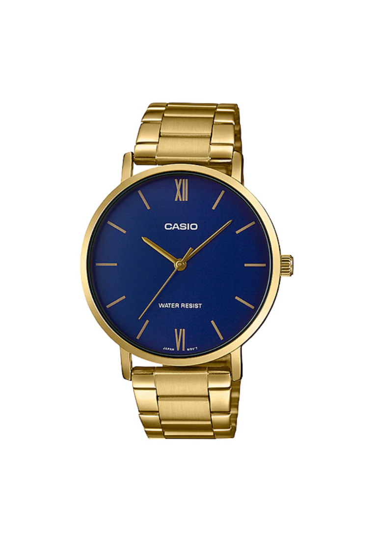 Casio General Blue Dial Gold Stainless Steel Strap Men Watch MTP-VT01G-2BUDF