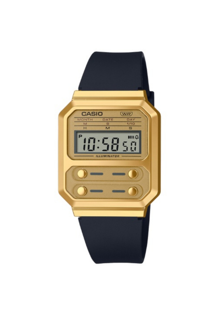 CASIO Casio General Gold Digital Dial Resin Black Strap Unisex Watch A100WEFG-9ADF