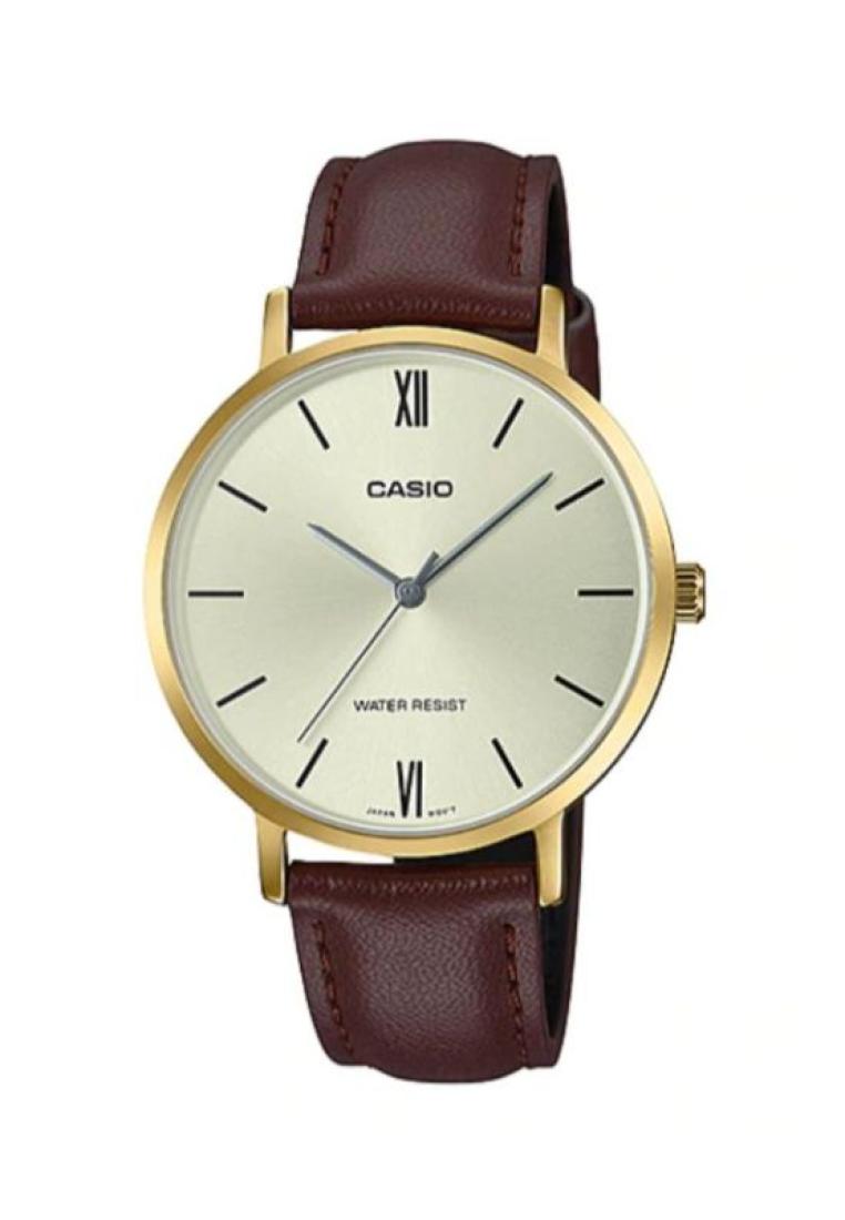 Casio Women's Analog LTP-VT01GL-9B Gold tone Brown Leather Watch