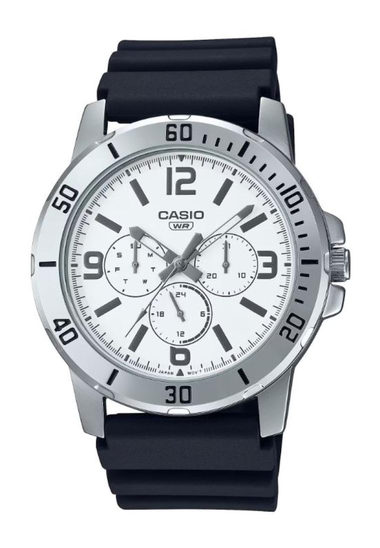 Casio Men's Analog Watch MTP-VD300-7B White Dial with Black Resin Band