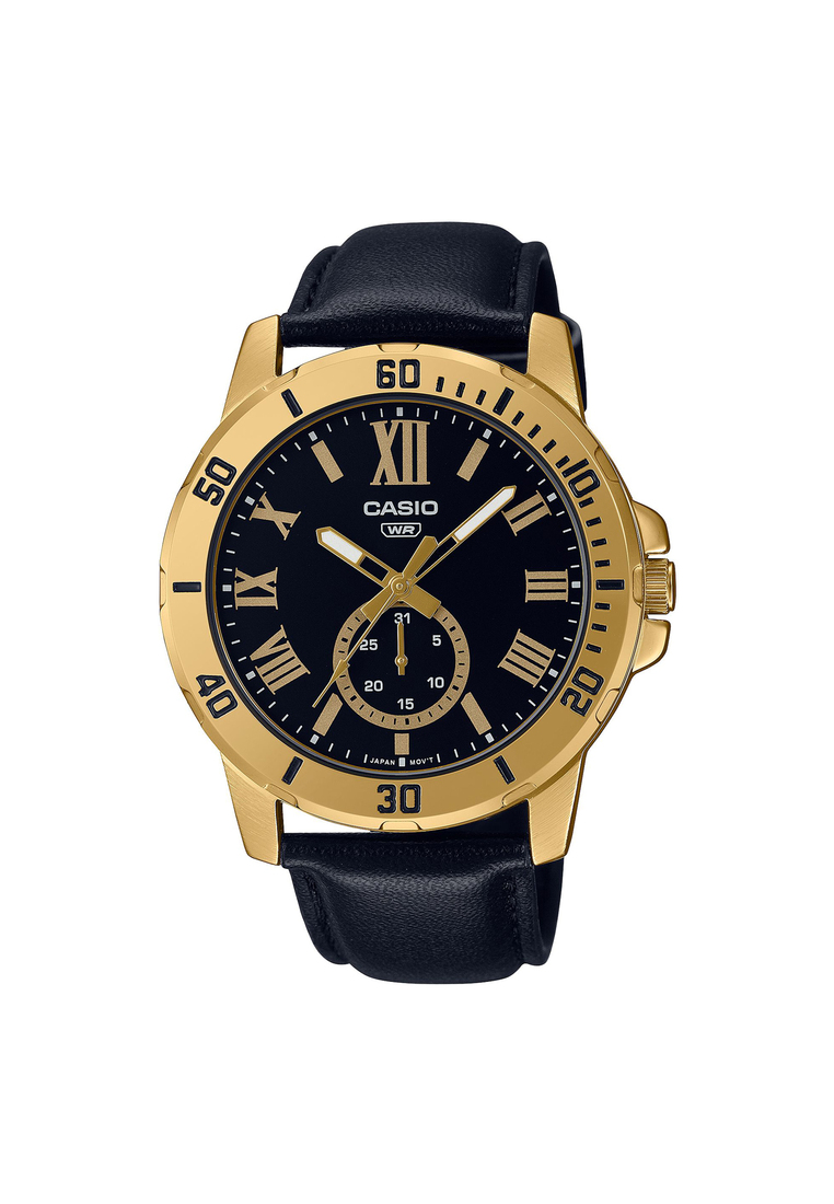 Casio Men's Analog Watch MTP-VD200GL-1B Gold tone with Black Leather Band Watch for men