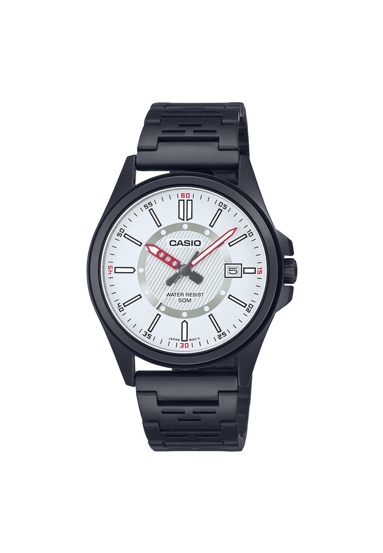 Casio Men's Analog Watch MTP-E700B-7EV White Dial with Black Stainless Steel Band Watch for men