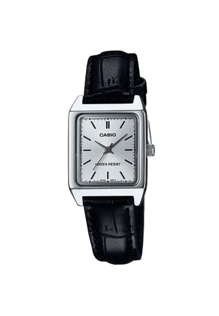 Casio 通用銀色錶盤黑色皮革錶帶男士手錶 LTP-V007L-7E1-P