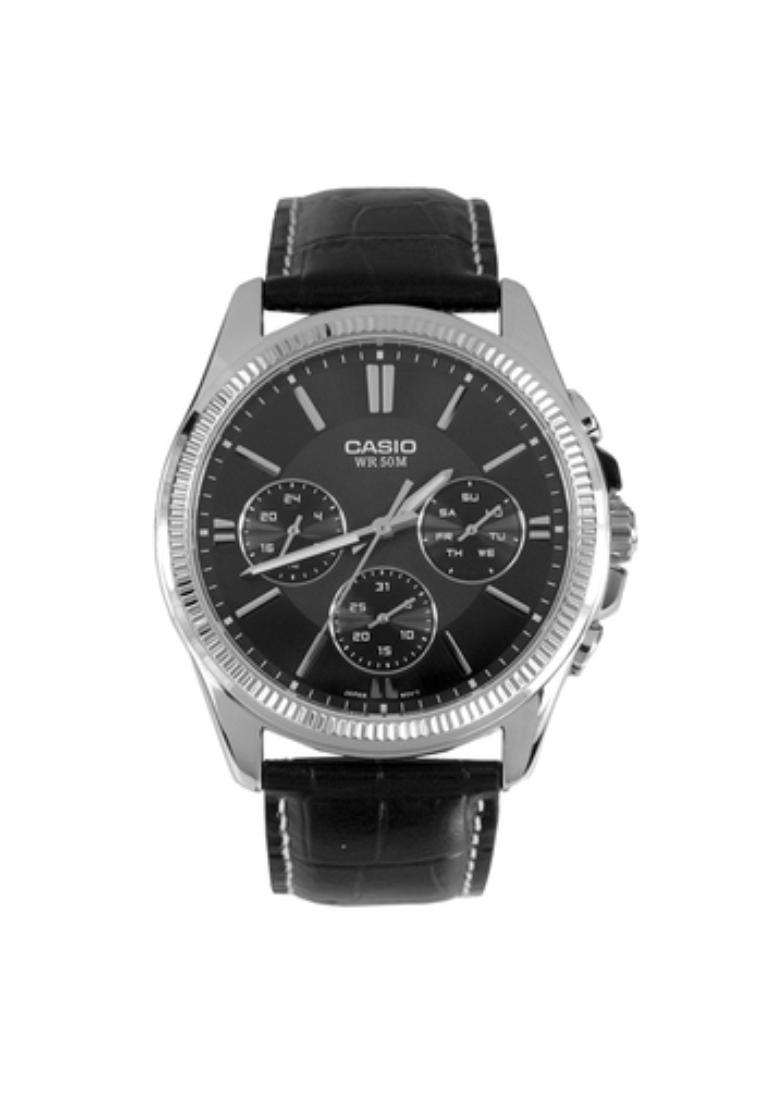Casio 卡西歐通用計時黑色皮錶帶男士手錶 MTP-1375L-1AVDF-P