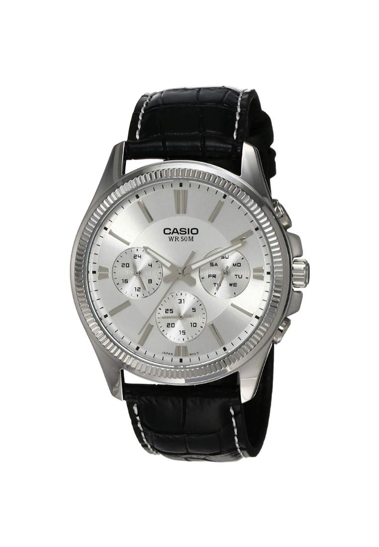 Casio 卡西歐通用計時黑色皮錶帶男士手錶 MTP-1375L-7AVDF-P