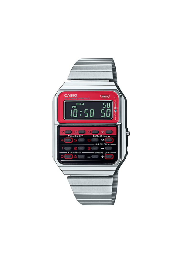 CASIO Casio Vintage Unisex Digital Calculator Watch CA-500WE-4B Silver Stainless Steel Strap