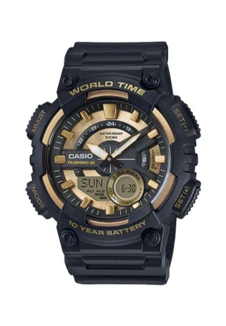 CASIO Casio Men's Analog-Digital Watch AEQ-110BW-9AV Gold Dial with Black Resin Band Sport Watch