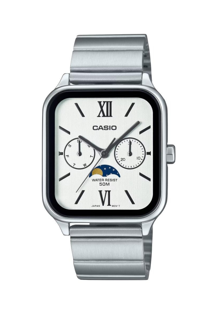 Casio General Analog White Dial Moon Phase Stainless Steel Men's Watch MTP-M305D-7A2VDF