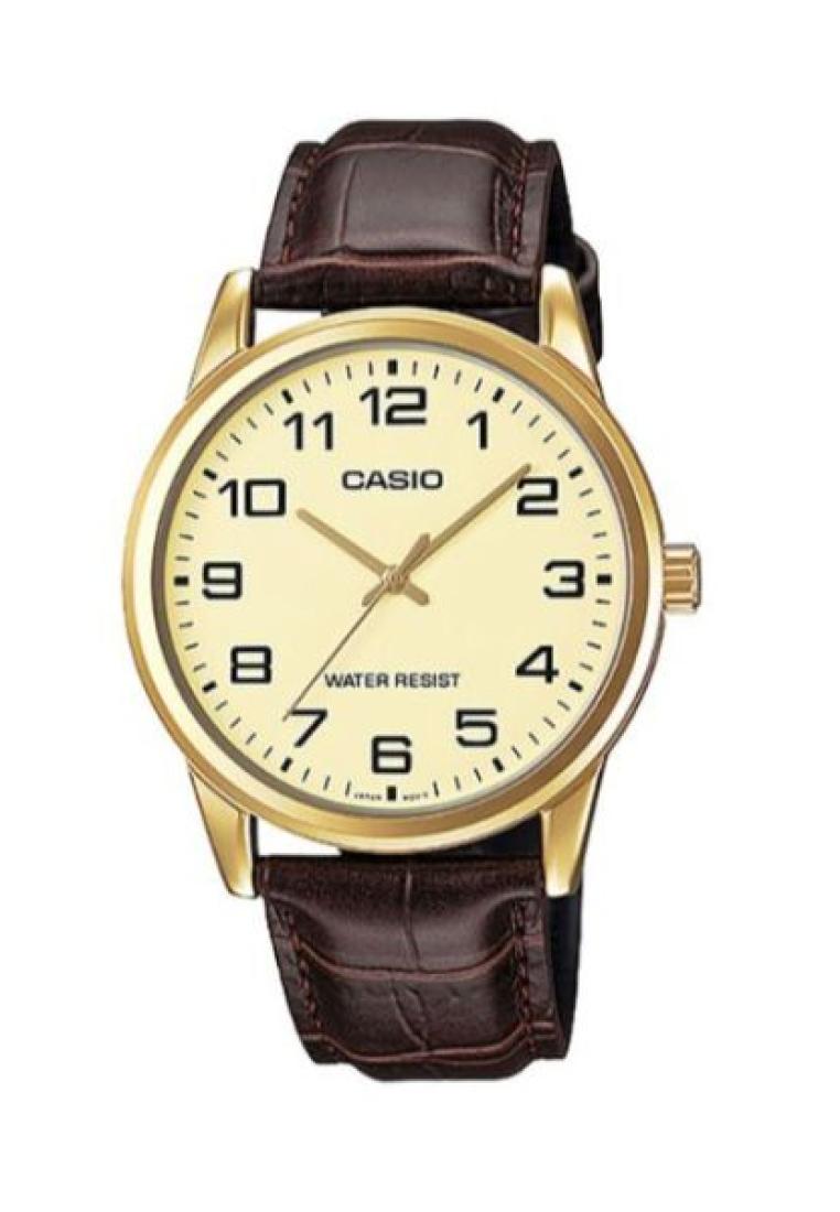 CASIO Casio Men's Analog MTP-V001GL-9B Gold tone Brown Leather Watch