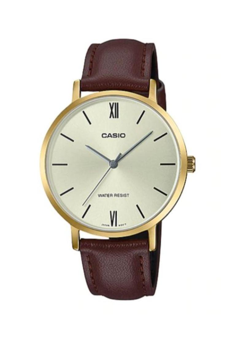 CASIO Casio Women's Analog LTP-VT01GL-9B Gold tone Brown Leather Watch