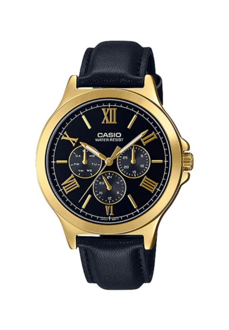 Casio Men's Chronograph Watch MTP-V300GL-1A Gold Dial with Black Leather Band Watch For Men