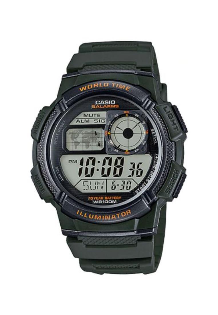 Casio Watches Casio Men's Digital Watch AE-1000W-3AV Army Green Resin Band Watch for Men