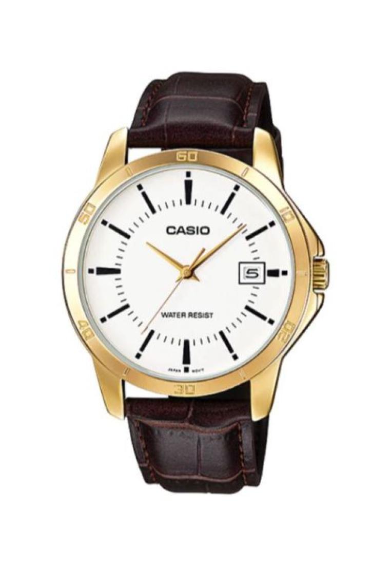 Casio Watches Casio Men's Analog Watch MTP-V004GL-7A Gold tone Brown Leather Watch
