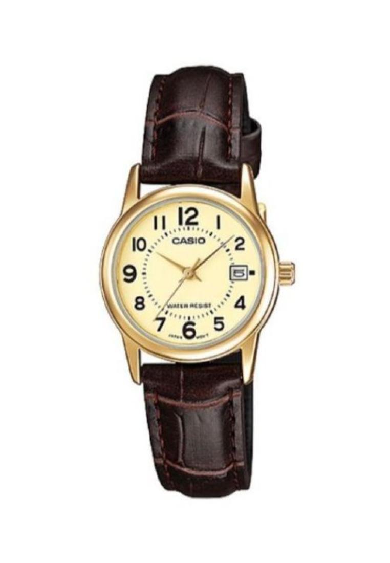 Casio Watches Casio Women's Analog LTP-V002GL-9B Gold tone Brown Leather Watch