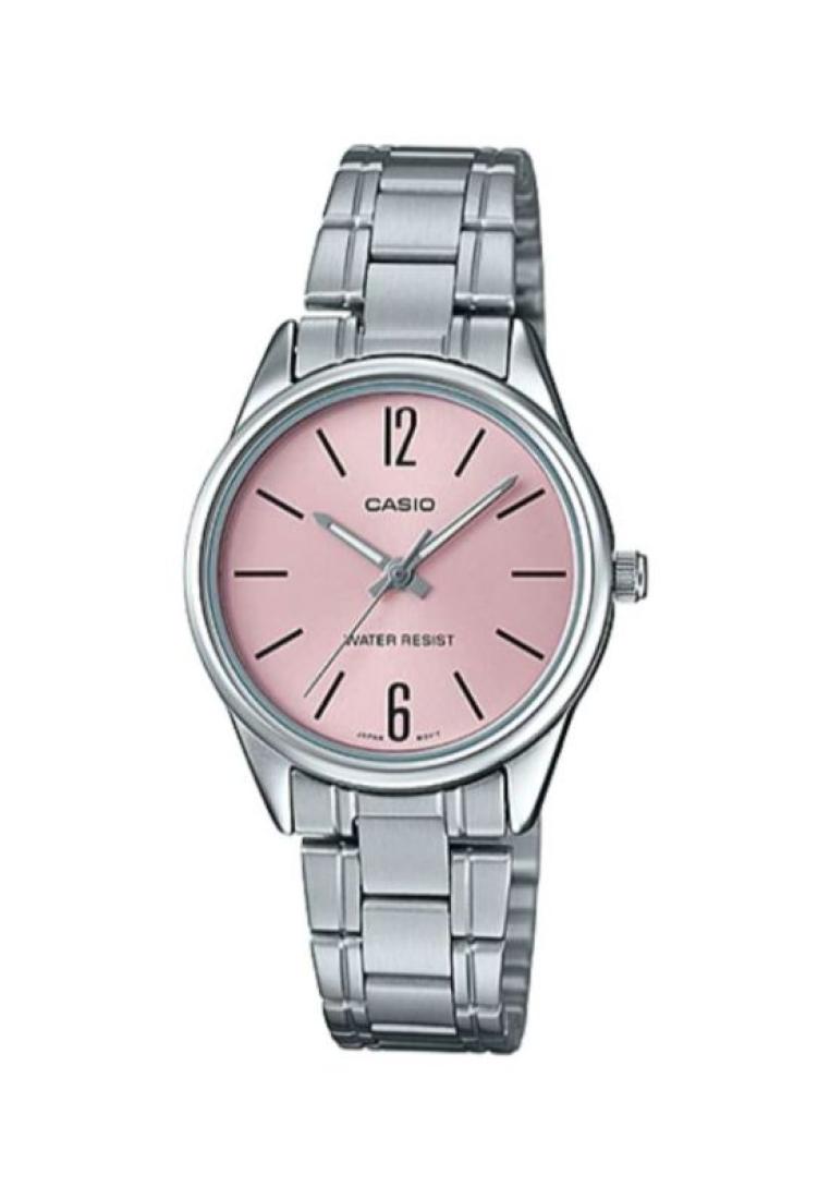 Casio Watches Casio Women's Analog Watch LTP-V005D-4B Pink dial with Silver Stainless Steel Band Watch for ladies