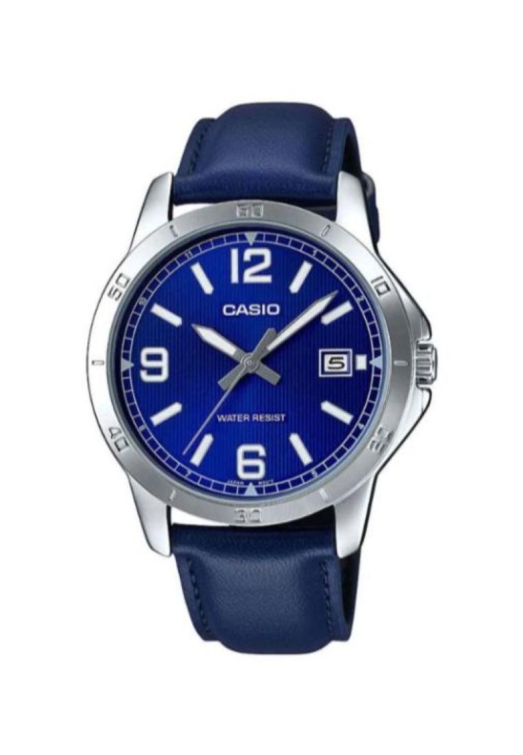 Casio Watches Casio Men's Analog MTP-V004L-2B Blue Leather Band Casual Watch