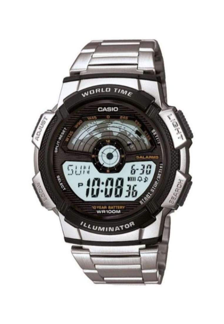 Casio Watches Casio Men's Digital Watch AE-1100WD-1AV Silver Stainless Steel Band Sport Watch