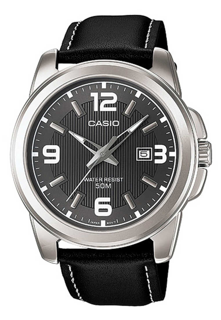 Casio Watches Casio Men's Analog Watch MTP-1314L-8A Black Genuine Leather Band Watch for mens